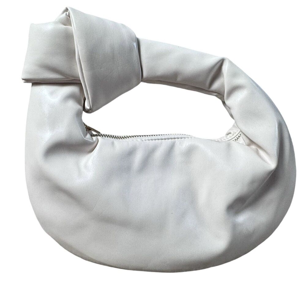 Melie Bianco Ivory Puffer Crescent Moon Bag Vegan Leather Purse Quiet Luxury